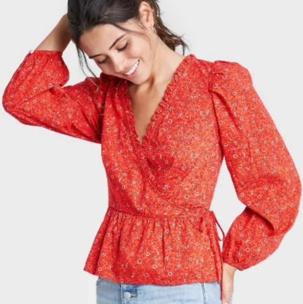 Women's Balloon Long Sleeve Wrap Top